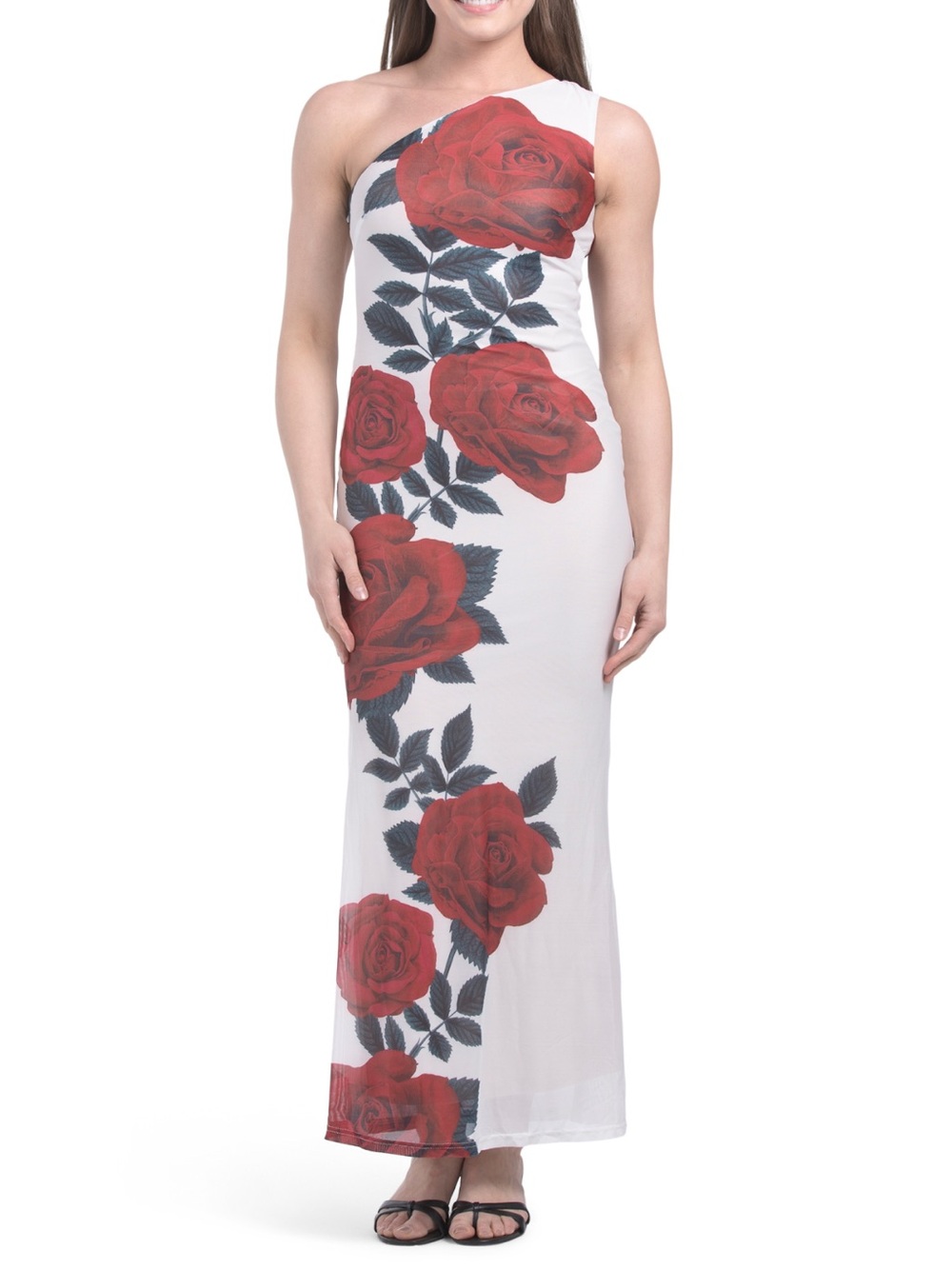 SELFIE LESLIE Desiree One Shoulder Mesh Maxi Dress